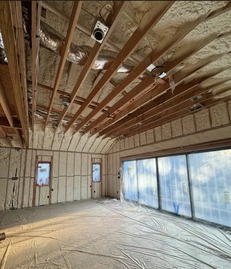 Interior walls and ceiling insulated with spray foam during new construction in Huber Heights